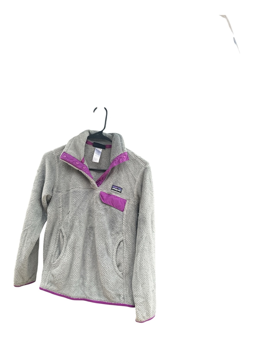 Patagonia Gray Fleece Pullover with Purple Trim